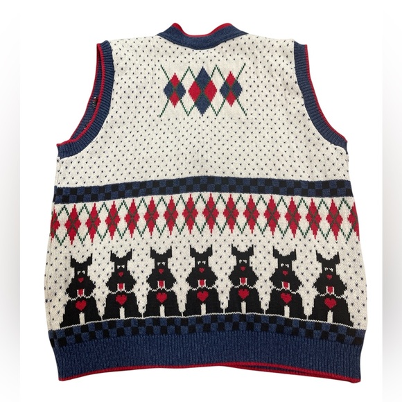 Vtg Casual Corner Grannycore Scottish Terrier Dog Sweater Vest Cardigan - Picture 2 of 6
